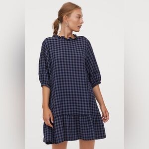 H&M Blue & Black Checked Plaid Cotton Dress Size M
